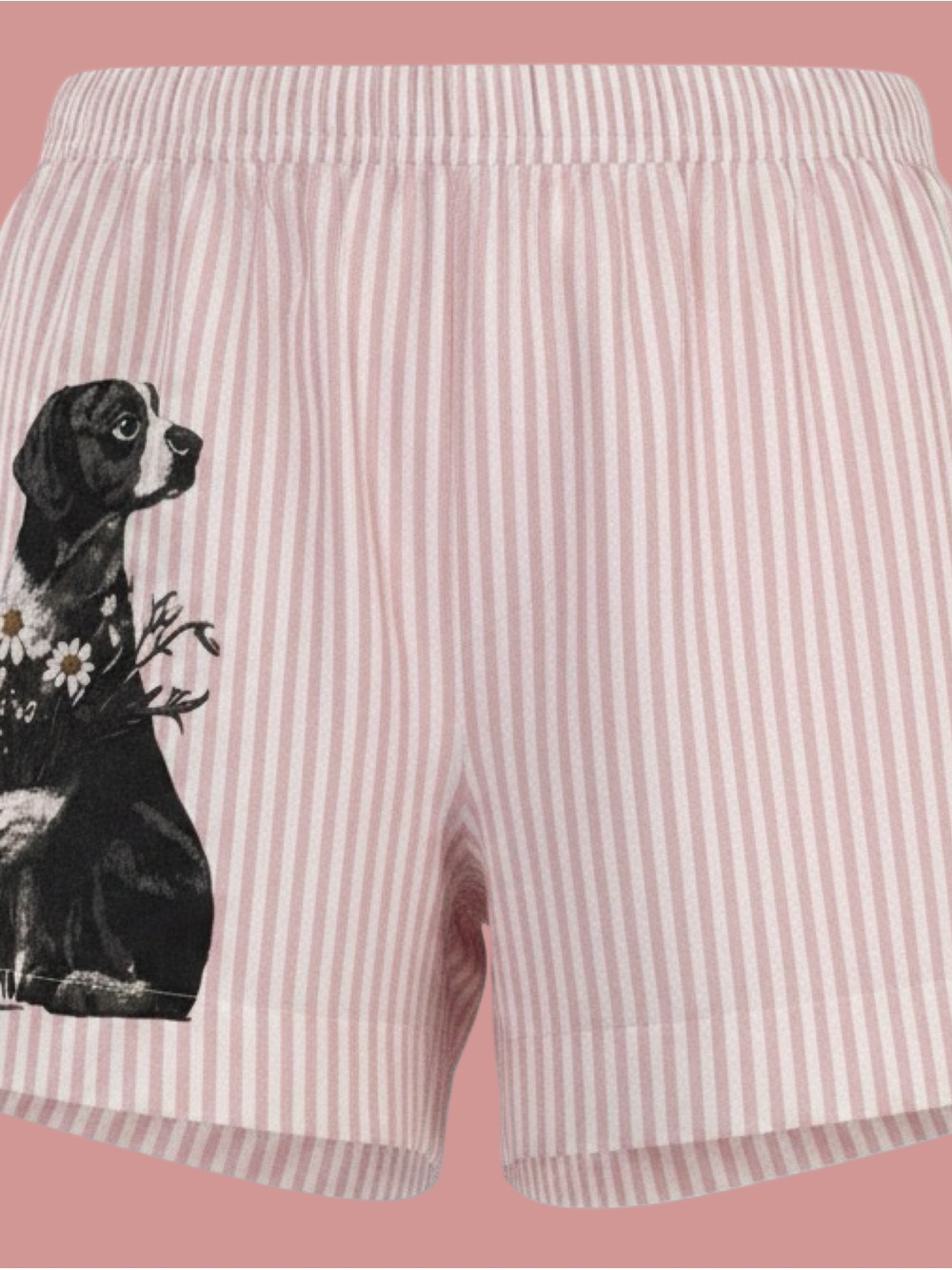 New w/ Tags– in soft, lightweight cotton pink & white boxers w/ a dog w/ Flowers